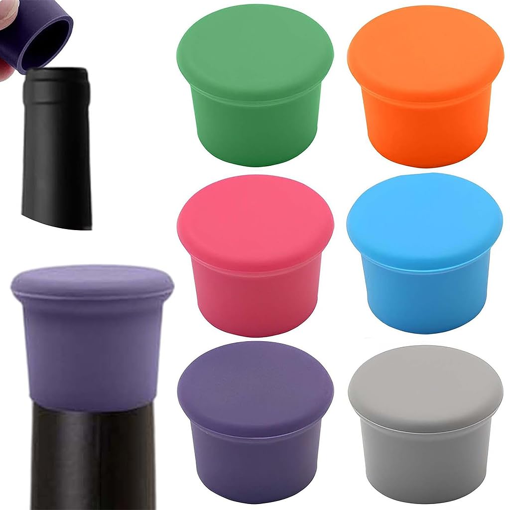 HASTHIP Silicone Wine Stoppers for Bottles with Secure Airtight Seal | 6Pcs Food‑Grade Caps