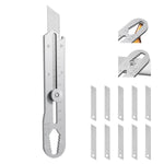 HASTHIP Utility Knife with 13cm Laser Etched Ruler and T Handle Scraper | Stainless Steel Box Cutter with 10 Replacement Blades