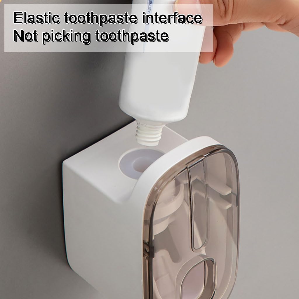 HASTHIP Wall Mounted Toothpaste Dispenser 6.5x7x11cm with Detachable Rack | Easy No Drill Install for Family Bathroom Organization