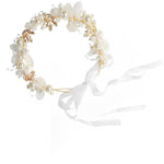 HASTHIP® Diadema de Perlas para Niñas y Mujeres, Corona Floral Blanca Ajustable para Bodas, Fiestas y Eventos Especiales, Tiara Elegante con Cinta Antideslizante