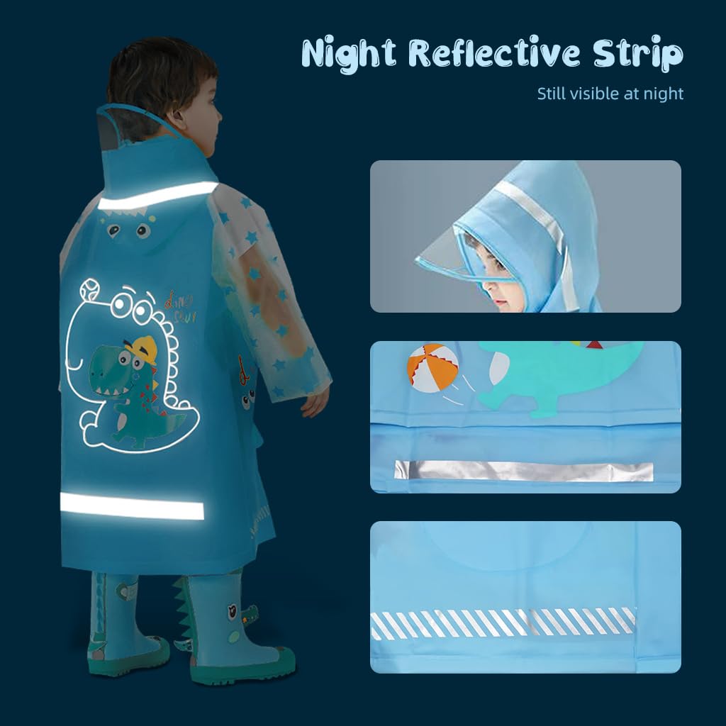 HASTHIP® Poncho de Lluvia con Capucha para Niños,Chubasquero Impermeable EVA Reutilizable con Cobertura para Mochila Escolar,Diseño de Dinosaurio Ligero Portátil Adecuado Altura 10