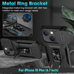 HASTHIP® Phone Case for iPhone 15 Max Multifunctional Phone Cover with Folding Phone Ring Grip & Sliding Camera Cover, PC Anti-scratch Phone Case for iPhone 15 Max6.7 inch