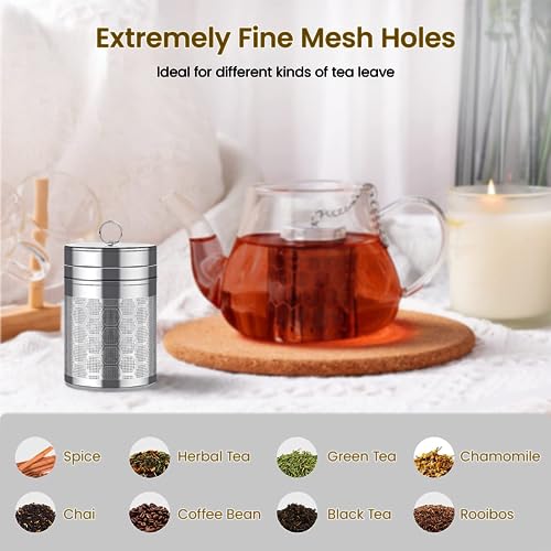 HASTHIP® Large Tea Infuser 304 Stainless Steel, 2.75 Inches Fine Mesh Strainer, Lid and Chain, Brew Loose & Herbal Tea, Fits Mugs, Cups, Teapots, Durable, Easy to Clean, Indian Consumers