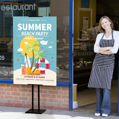 HASTHIP® Upright Sign Stand Stainless Steel Sign Holder Tilting Display Stand Rack with Adjustable Height & Angle, Commercial Advertisement Poster Stand Restaurants Menu Stand