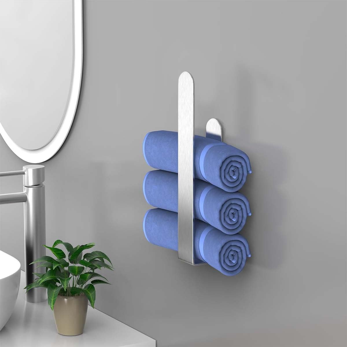 HASTHIP® Wall Towel Holder 9'', 304 Stainless Steel Utility Holder Towel, Self Adhesive Wall Towel Holder for Bathroom & Kitchen, Durable Rustproof Utility Rack for Hand Towels, Towels & Dishcloths