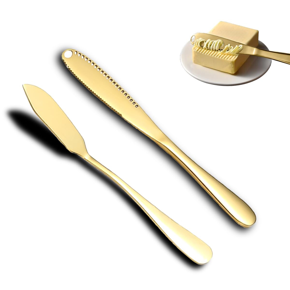 HASTHIP Cake Server Set for Birthdays with 2 in 1 Serrated Cutter and 5Pcs Forks Golden