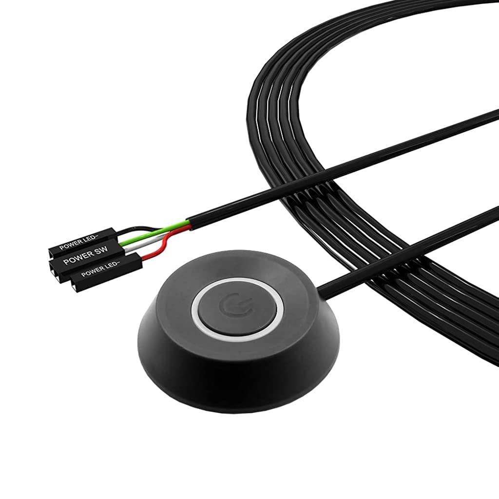 HASTHIP® Botón de Encendido para PC de Escritorio con LED,Interruptor Externo Energía con Cable 2m,Interruptor Encendido para Ordenador Diseño Autoadhesivo Ideal Modding DIY