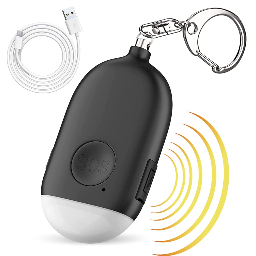 HASTIP Self Defence Gadgets Rechargeable Alarm Keychain, 130 dB Loud Emergency Personal Siren Ring with LED Light, SOS Safety Alert Device Key Chain for Women, Kids, Elderly, and Joggers