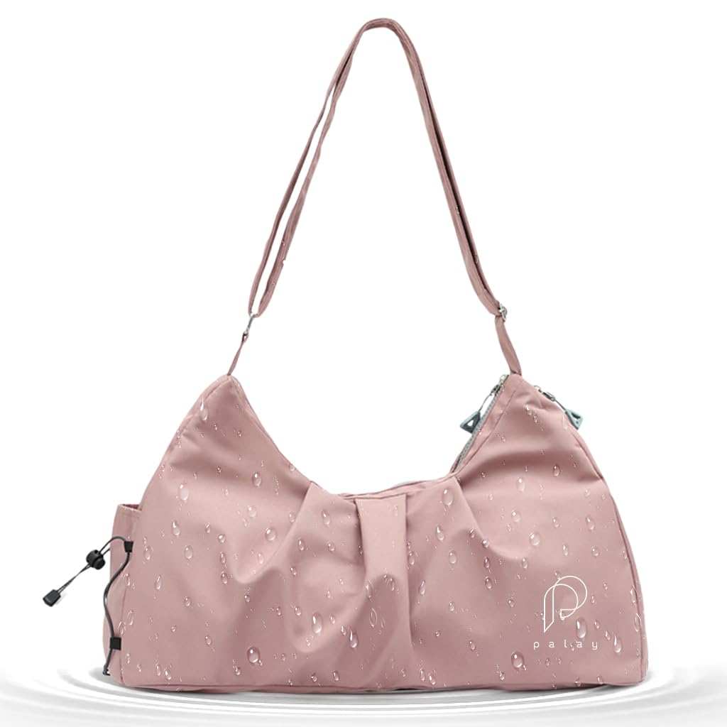 HASTHIP® Bolsa Deporte Mujer Grande Impermeable Nylon con Compartimento para Zapatos,Bolsa Gimnasio Multifuncional Ligera Viaje Hombro Plegable para Fitness,Yoga Natación Rosa