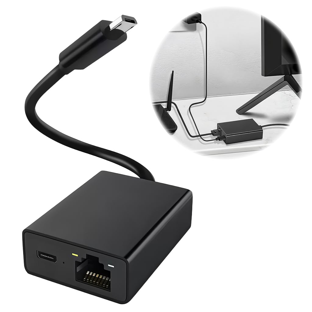 HASTHIP® ZORBES Adaptador Ethernet para Fire TV Stick Micro USB a RJ45 LAN con Puerto de Alimentación Compatible con Google Home Mini y Fire TV 4K