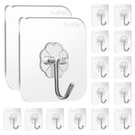 HASTHIP Wall Hooks for Bathroom and Kitchen with Ultra Adhesive Acrylic Glue | 16 Pack Plastic and Metal Transparent Design