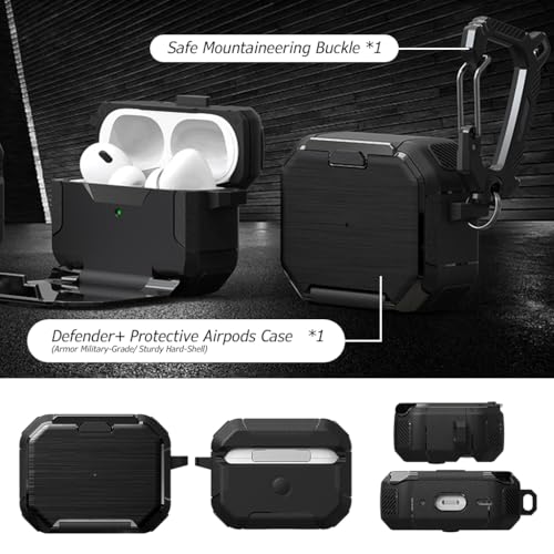 HASTHIP® AirPods Pro Case for 2nd/1st, AirPods Pro Locking Case, with Phone Stand and Shockproof Protection Wireless Charging Case, Rugged Locking Protective Case for AirPods Pro 2nd/1st(Black)