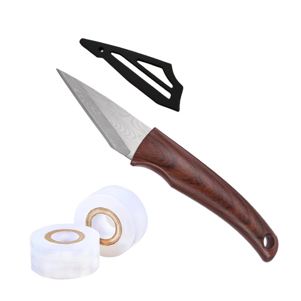 HASTHIP Grafting Tool for Fruit Trees and Roses with 2 Rolls 200 m Tape | Wooden Handle Stainless Steel Cutter