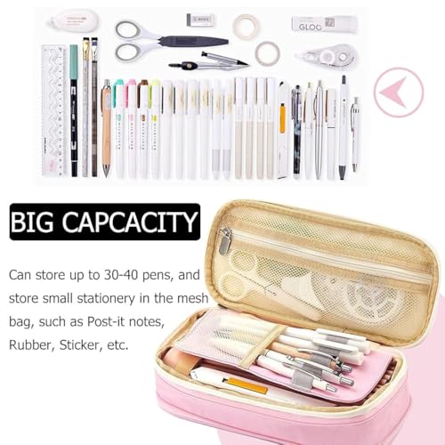 HASTHIP® Large Capacity Pencil Case Durable Storage Multiple Compartment Double Zipper Portable Pouch for College Student Teen 2PCS