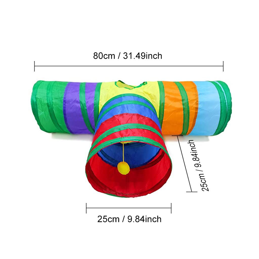 HASTHIP® Juguete Túnel para Gatos 3 en 1 Arcoíris Plegable con Papel Crujiente y Pelota,Tubo Interactivo para Mascotas Pequeñas,Ejercicio Escondite y Entrenamiento Interior Exterior