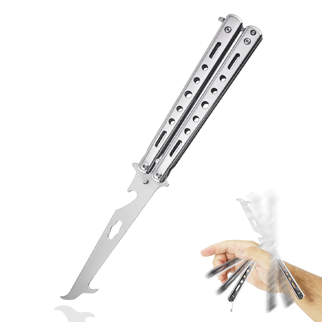 HASTHIP® Butterfly Knives Trainer, with O-Ring Latch for Beginner, Balisong Trainer with Unsharpened Blade for Practicing Flipping Tricks, Stainless Steel Tool with Bottle Opener Knives Trainer Tool