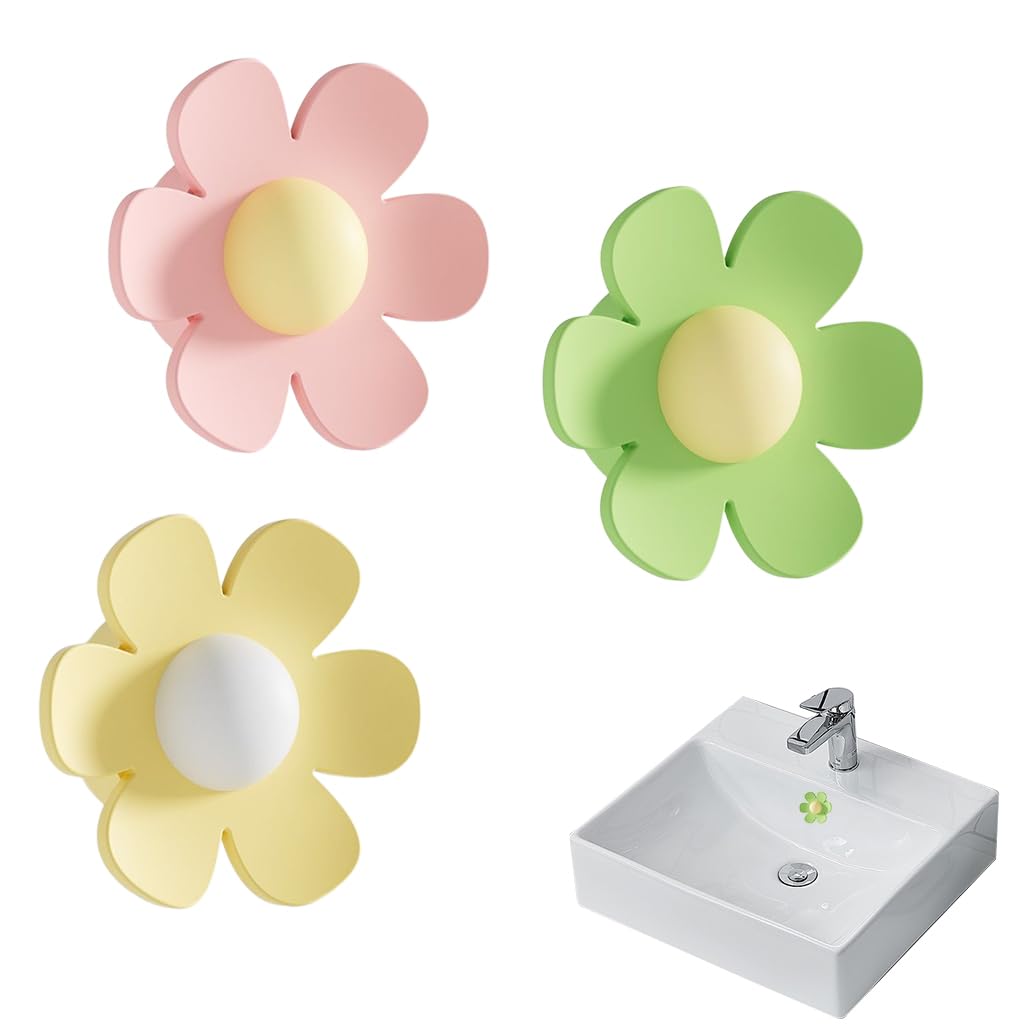 HASTHIP Silicone Sink Overflow Hole Covers for Bathroom Vanities with Flower Design Pack of 3