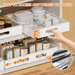HASTHIP® Pull Out Cabinet Organizer 34-50cm Adaptable Width Design Carbon Steel Kitchen Closet Sliding Drawer Organizer No Drill Adhesive Intergrated Sliding Rail Design, 12.5 cm x 34-50cm