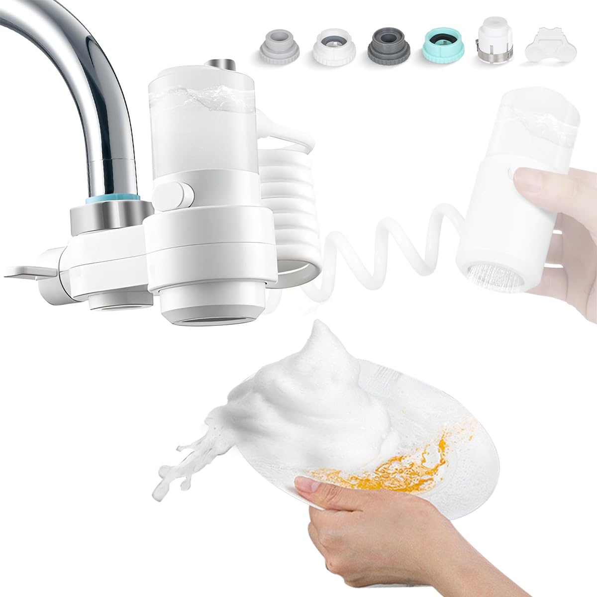 HASTHIP Kitchen Sink Faucet with 360° Flexible Dual Sprayer and Refillable Soap Dispenser | One Button Auto Mixing Design for Easy Cleaning