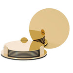 HASTHIP® Gold Stainless Steel Drink Coasters with Holder, Set of 6 Modern Mirror Table Coaster Mats for Coffee, Beer, Wine, Tea, Home Decor & Housewarming Gift