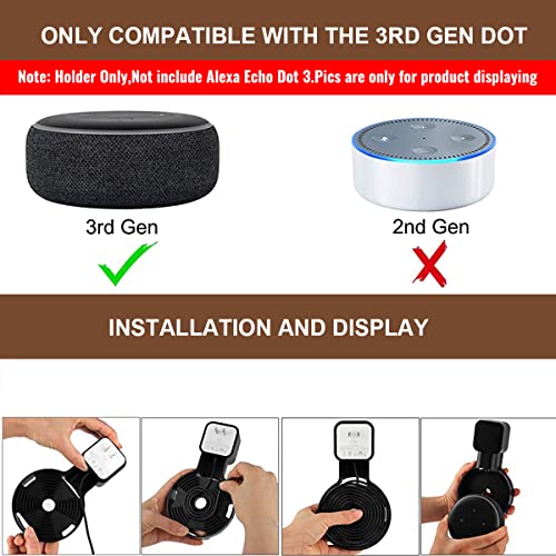 HASTHIP® Black Wall Adapter Holder for Alexa Echo Dot 3rd Generation,A Space Saving Solution with Cord Management for Your Smart Home Speakers,Alexa Echo Dot Accessories,Holder Only