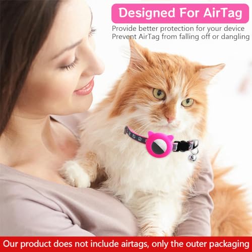 HASTHIP® Pink Cat Collar with Silicone Airtag Holder, Reflective Airtag Case Cat Collar with Bell Quick Release Adjustable Cat Collar