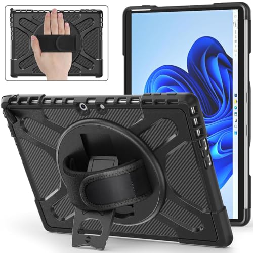 HASTHIP® Zeitel Surface Pro 11/10/9 Case 13 Inch, Slim Protective Stand Cover with Adjustable Hand Strap, Hard PC & Soft TPU, Compatible with Keyboard, Drop Protection, Adjustable Grip Handle, for