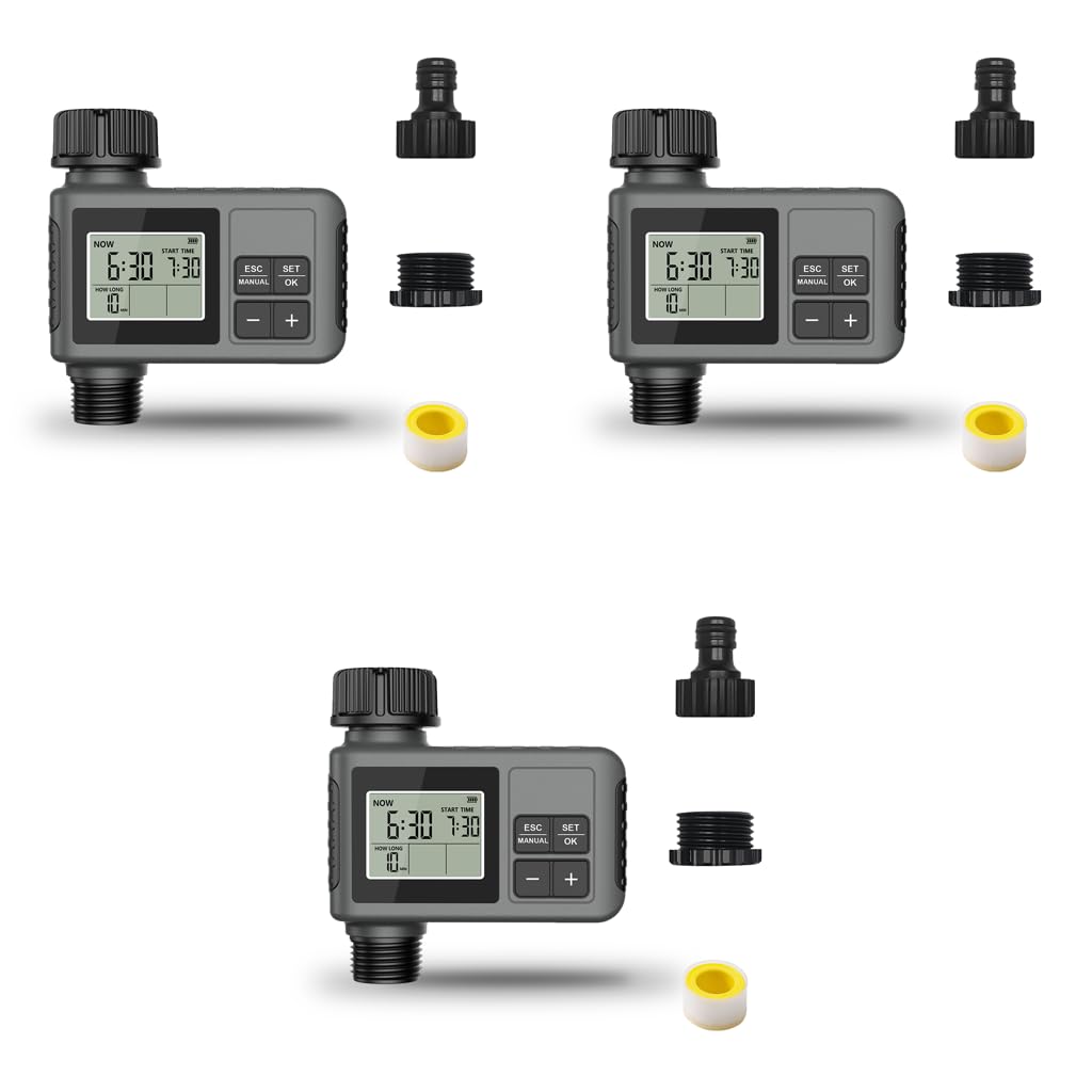 HASTHIP Automatic Water Timer for Garden Faucet with LCD Display and Rain Delay | 3 PCS Programmable Smart Irrigation System