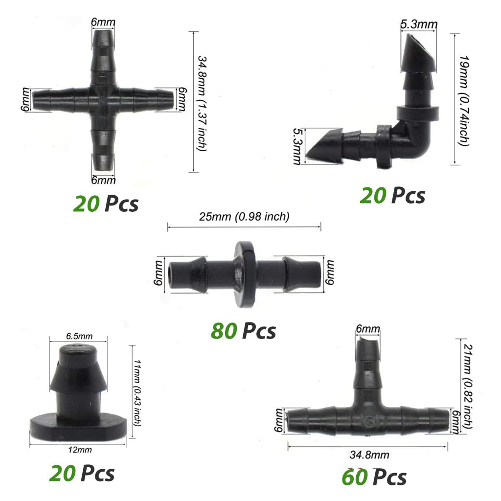 HASTHIP Plants Drip Irrigation Kit for Gardens and Lawns with 200 Piece 1/4 Inch Connectors