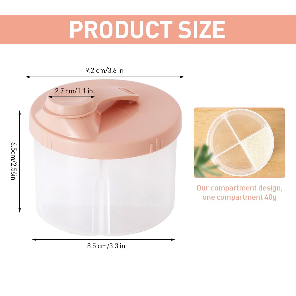 HASTHIP® 160G Baby Formula Dispenser 4-Compartment Baby Bilk Powder Container Food Grade PP Baby Food Container Travel Formula Milk Container for Milk Powder, Snacks (Pink)