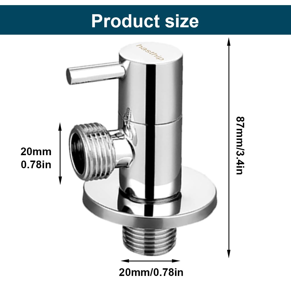 HASTHIP Angle Valve for Bathroom with Copper Core Switch and G1/2 Compatibility | 4 Pack Stainless Steel