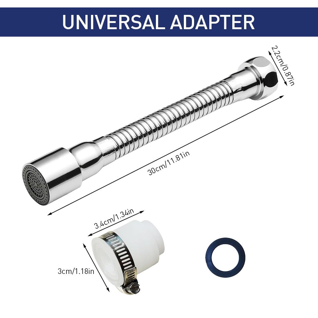 HASTHIP Faucet Filter Shower Head for Kitchen Sink with 360° Rotatable Extender | 30 cm Stainless Steel Adapter