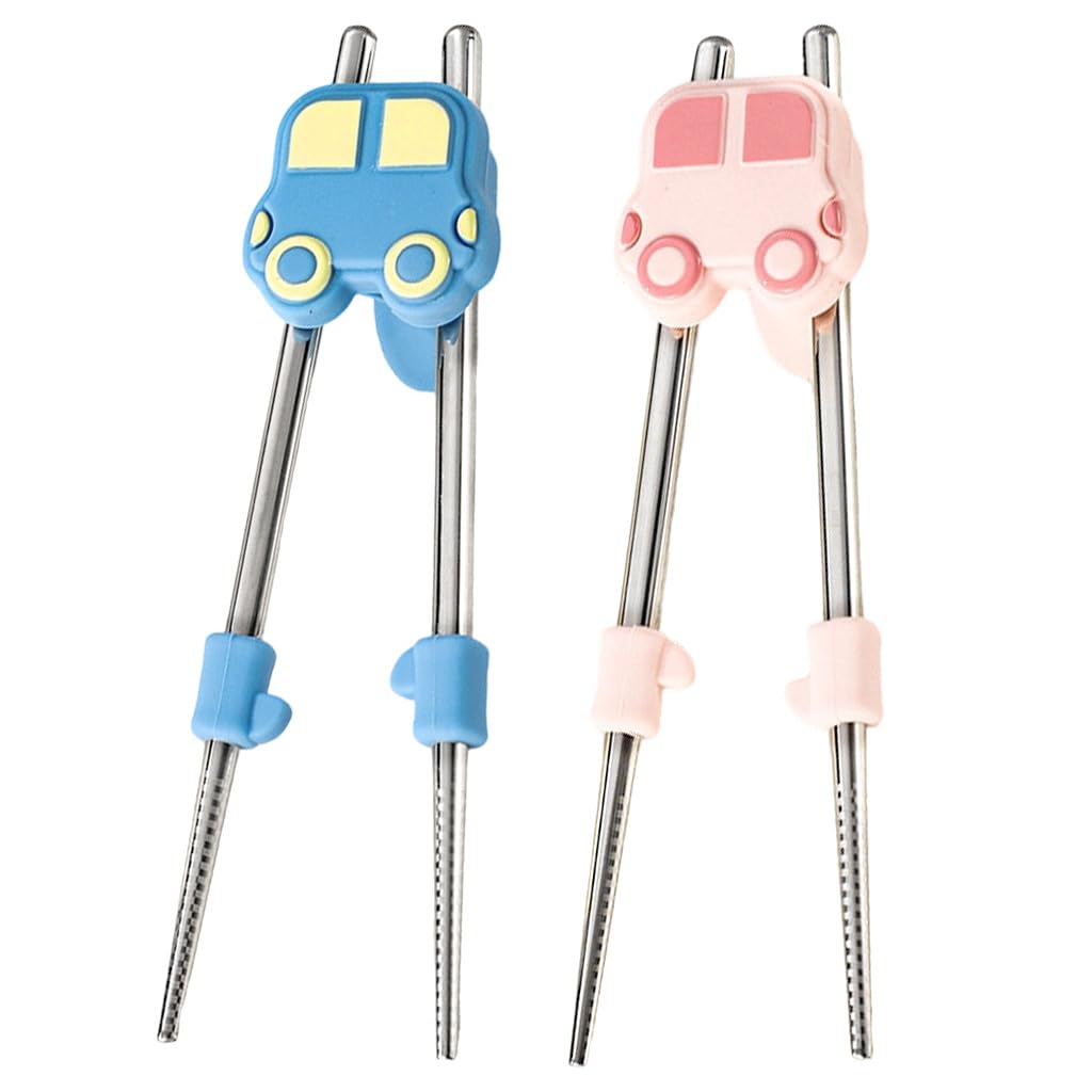 HASTHIP® 2 Pares Palillos Entrenadores para Adultos y Niños, Palillos de Aprendizaje Reutilizables de Acero Inoxidable con Ayudante Antideslizante, Ideales para Principiantes Diestros o