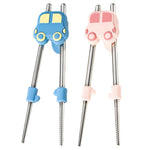 HASTHIP® 2 Pares Palillos Entrenadores para Adultos y Niños, Palillos de Aprendizaje Reutilizables de Acero Inoxidable con Ayudante Antideslizante, Ideales para Principiantes Diestros o