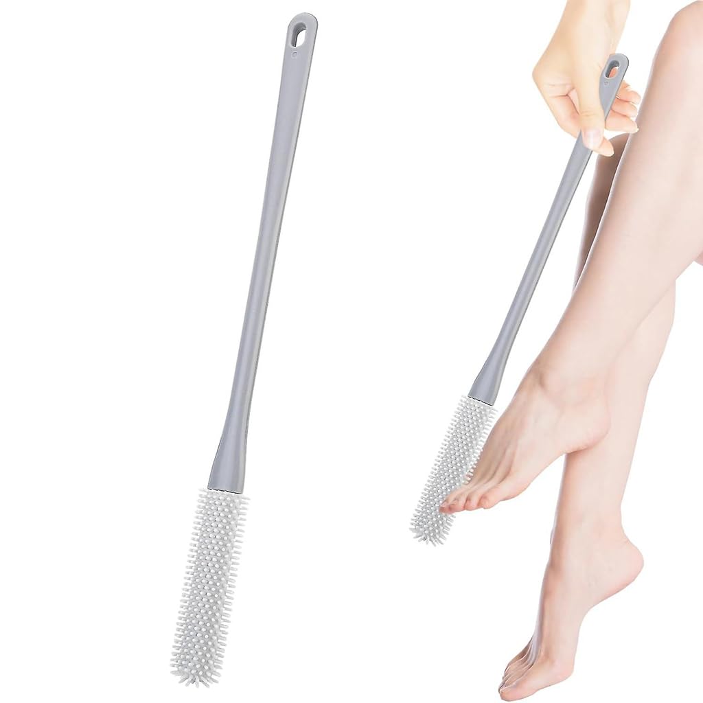 HASTHIP® Toe Cleaning Brush, 15.7" Foot Scrubber in Shower with Long Handle Silicone Foot Brush Soft Skin Exfoliation Lotion Applicator for Men and Women