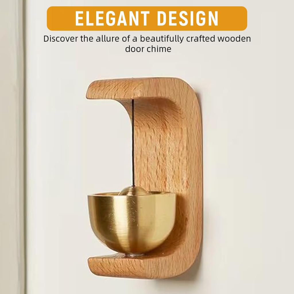 HASTHIP Beech Wooden Door Chime for Home with Brass Bell and Magnetic Mount | 3 PCS