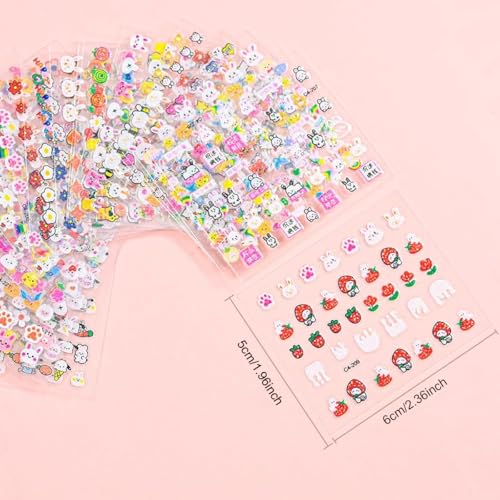 HASTHIP® 30 hojas de calcomanías de dibujos animados para uñas para niñas 3 a 10 años, varios tamaños