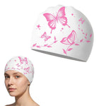 HASTHIP® Proberos Swimming Cap for Women & Girls, Waterproof Silicone, Pressure-Free Fit Swim Cap, Long Hair Swimming Head Cap, Wrinkle-Free Women Swim Pool Cap for Long Hair, Butterfly Prints