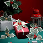 HASTHIP® 30Pcs Christmas Holly Berries with Green Leaves Christmas Decorations Gold and Red Artificial Holly Berries Hanging Christmas Ornaments for Xmas Tree, Garland Wreath, Home Decor