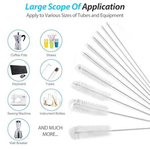 HASTHIP® Chucai Straw Cleaner Brush Set, 10 Pack Stainless Steel Bottle Cleaning Brushes with Nylon Bristles for Metal, Glass, Reusable Straws & Baby Bottles – Multi Size Tube Brushes for Cups, Sippy,