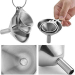 HASTHIP metal stainless steel funnel set of 3 with 2 cleaning brushes 0.24–0.47in nozzles for kitchen use | food grade stackable design