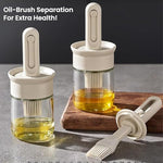 HASTHIP® 2 in 1 Olive Oil Dispenser Bottle with Retractable Silicone Brush,Glass Oil Container for Kitchen,150ml and Vinegar Cruet Transparent Bottle for Cooking Grilling BBQ Salad Air Fryer