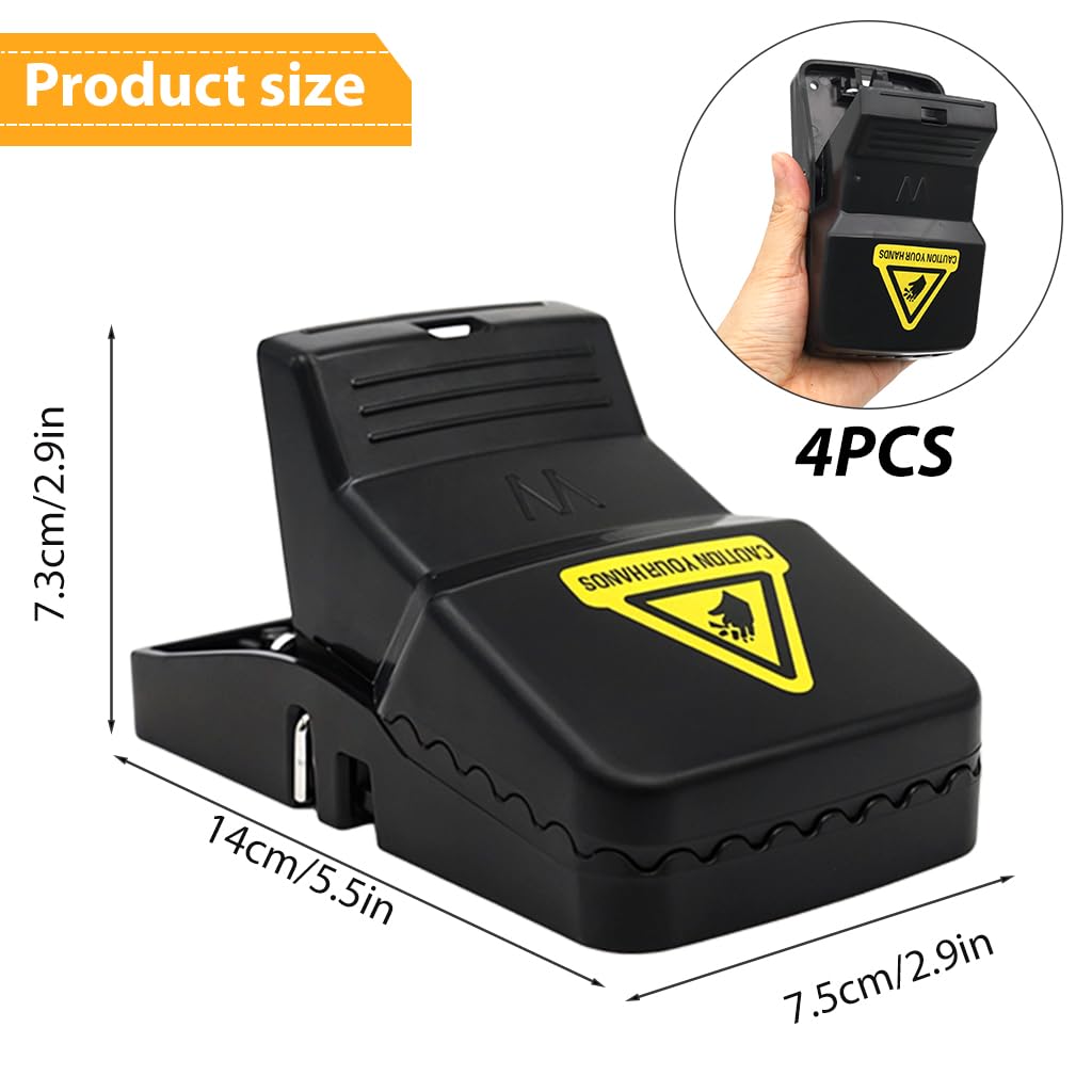 HASTHIP Rat Traps for Indoor and Outdoor Use with Ultra Fast Trigger | 4Pcs 14×7.5×7.3cm Reusable ABS Design