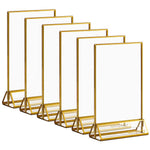 HASTHIP® 6 Pcs Portacarteles Acrílicos Dorados A6, Marcos Transparentes de Doble Cara 4x6 Pulgadas con Borde Dorado y Base Estable, Soportes Verticales de Mesa para Menús, Fotos, Bodas y