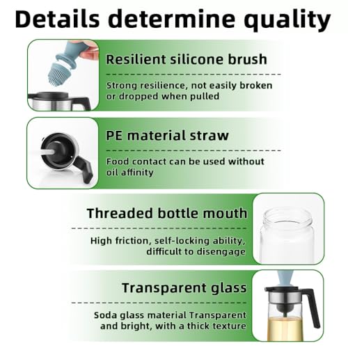 HASTHIP® Home Xone 600ml 2 in 1 Oil Pourer Bottle with Dispensing Brush,Glass Olive Oil Dispenser for Kitchen,Clear Drizzler Bottle Utility and Vinegar Container for Cooking and Salad