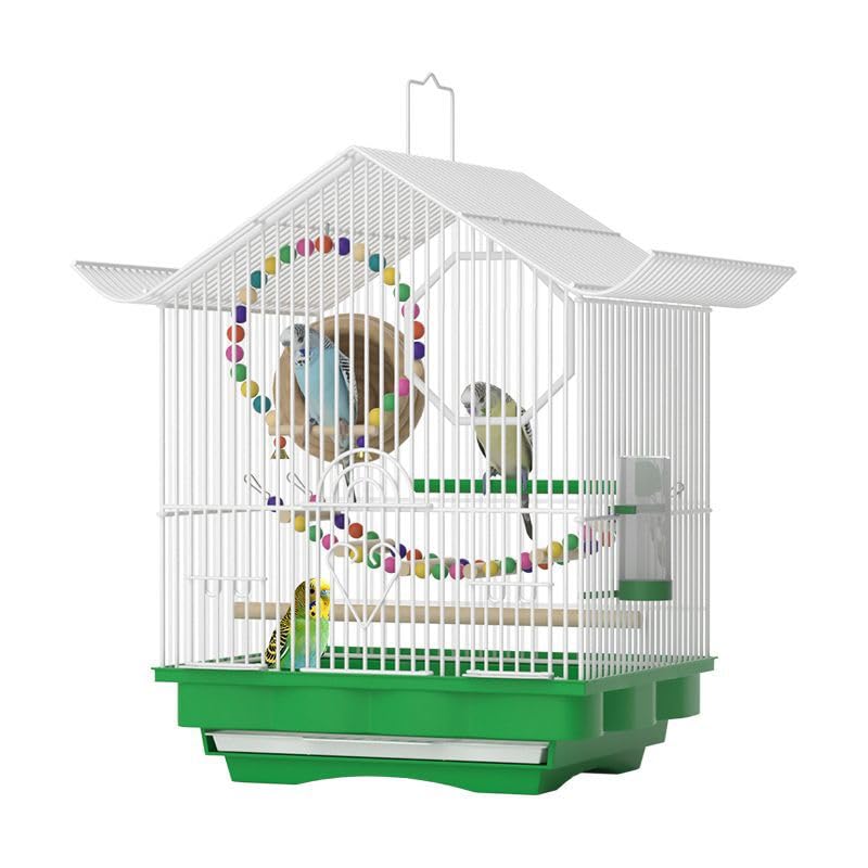 HASTHIP® Pet Parakeet Bird Cage with Handle - Portable Travel Carrier for Small Birds, Easy to Clean Metal Cage, Includes Accessories for Canaries, Finches, Budgies, Cockatiels, and Parakeets -