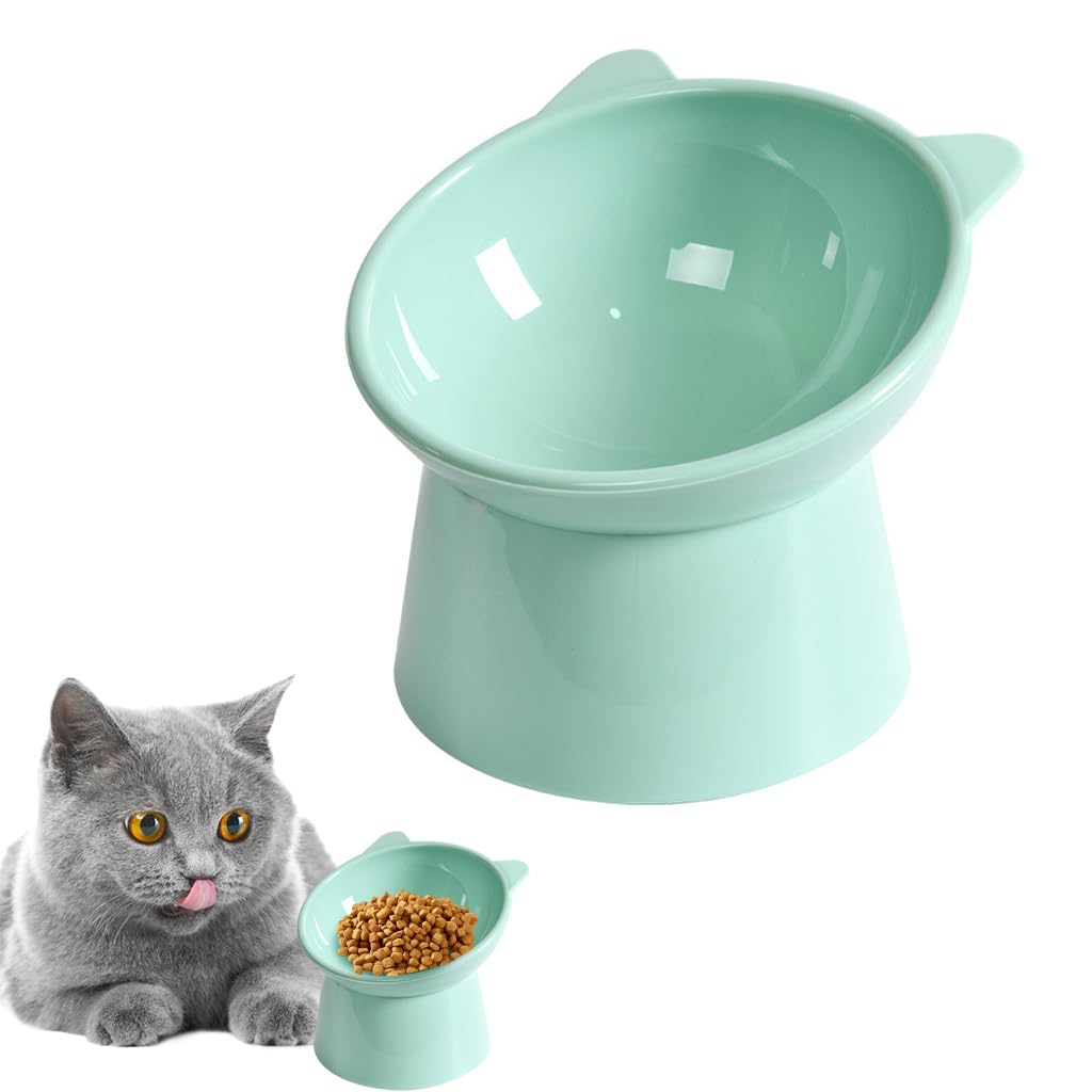 HASTHIP® Cat Bowl, Elevated Cat Food Bowls Shallow Cat Feeding Bowl Thickened PP Fabric, Anti-Tip 15° Tilt, Easy Clean Puppy Bowl