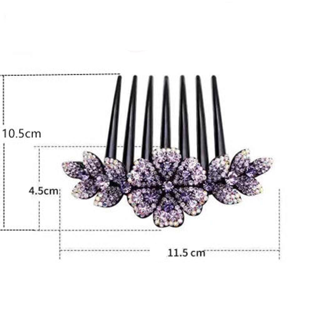 MAYCREATE® Hair Clips for Women Flower Hair Comb Pins Slide Hair Clips for Girls Crystal Barrettes Bridal Charm Hair Accessories - 1Pc, Dark Purple