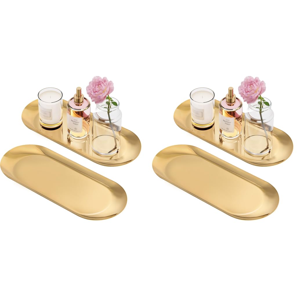 HASTHIP Golden Trays 4PCS for Bathroom Organizing with Stainless Steel Construction | Rust Resistant Finish