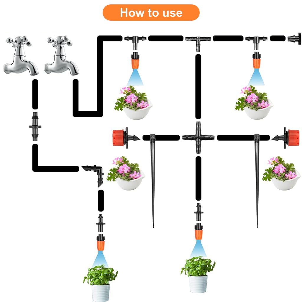 HASTHIP Slow Irrigation Fitting Kit for DIY Gardening with 240 pcs Connectors & Drippers